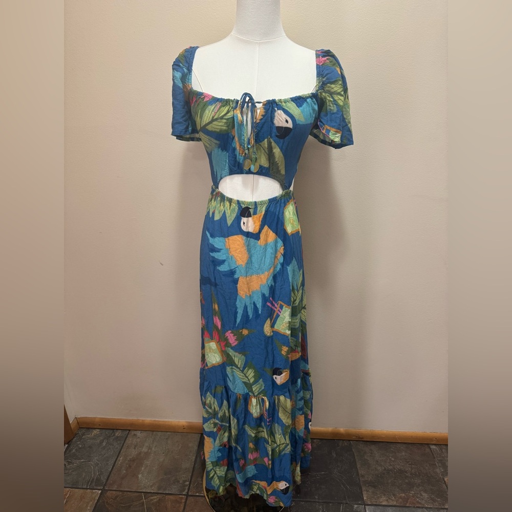 Bluesteel Tropical Blue Cutout Maxi Dress